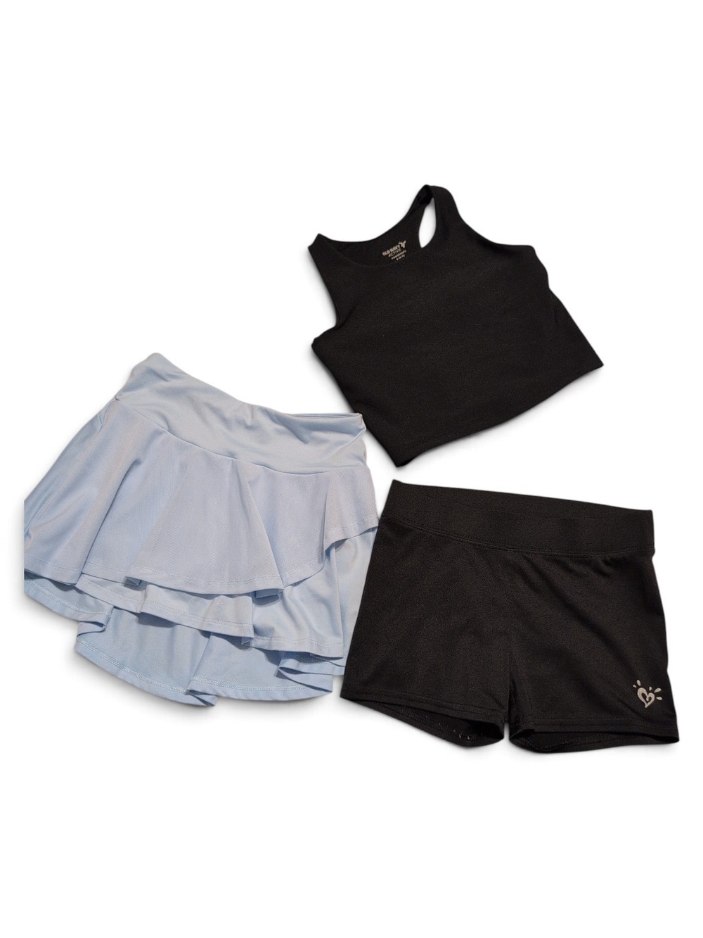 Light Blue Skort with Black Shorts & Black Crop Tank